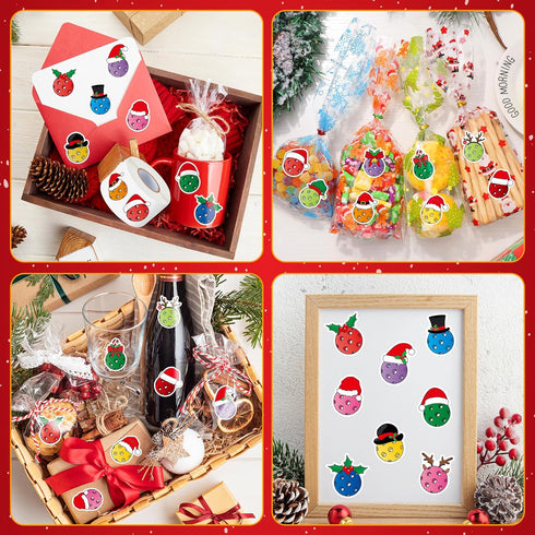 1000Pcs Haooryx Chirstmas Pickleball Sticker Rolls - Colorful Pickleball Waterproof Vinyl Reusable Laptop Stickers