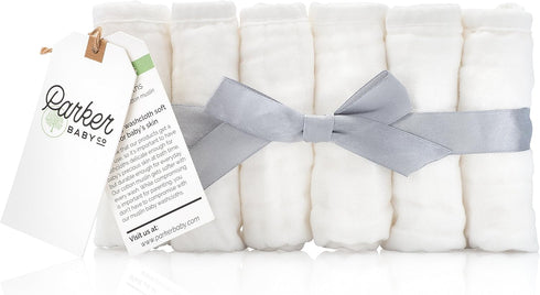 6 Pack 100% Parker Baby Washcloths - of Cotton Muslin Wash Cloths - Soft, Absorbent and Natural - White