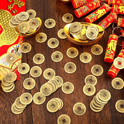 Boao 100 Pieces Chinese Coins, Chinese New Year Feng Shui Coins I-Ching Ornament for Wealth and Good Luck (1.1 Inch)