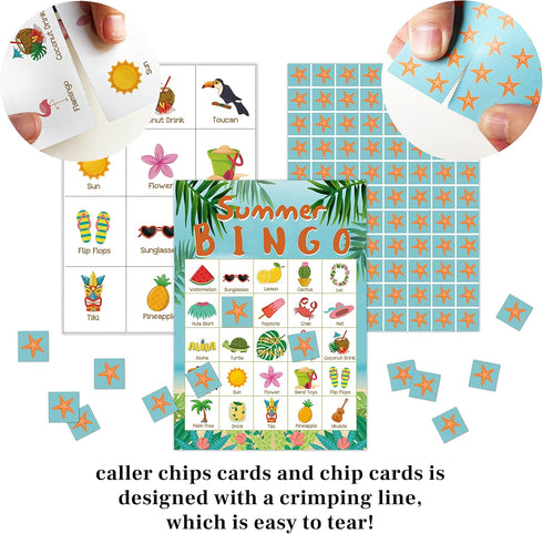 Hawaiian Bingo Cards, Tropical Summer Party Activities for Family, Adults, and School Classroom - 24 Players