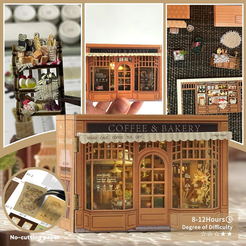 Flever Dollhouse Miniature DIY House Kit Creative Room with Furniture for Romantic Valentine's Gift (Bagel Time)