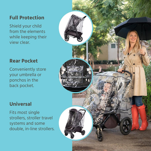 J.L. Childress Stroller Rain Cover - Universal Stroller Poncho - Stroller Accessory - Ventilated Baby Weather Shield