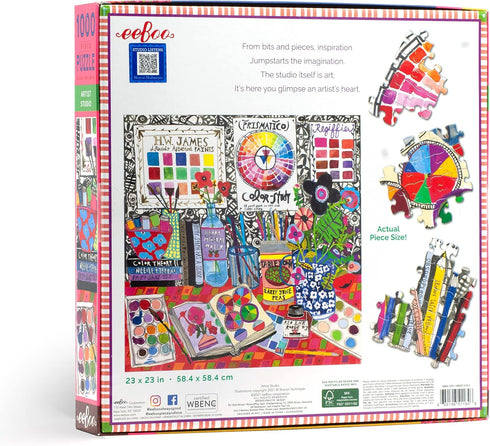 eeBoo: Piece and Love Artist Studio 1000 Piece Square Jigsaw Puzzle, Sturdy Puzzle Pieces, A Cooperative Activity with Friends and Family