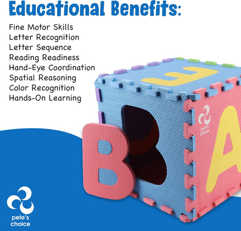 pete's choice SAFEST Non Toxic Alphabet Puzzle Mat, THICKEST ABC Flooring Mat, 26 Tiles