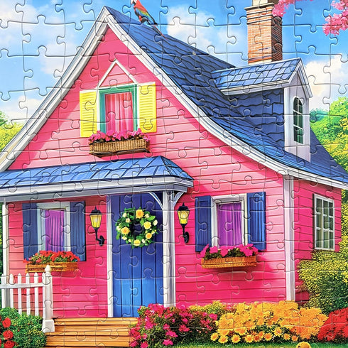 300 Piece Jigsaw Puzzle - The Charming Pink Courtyard House for All Ages