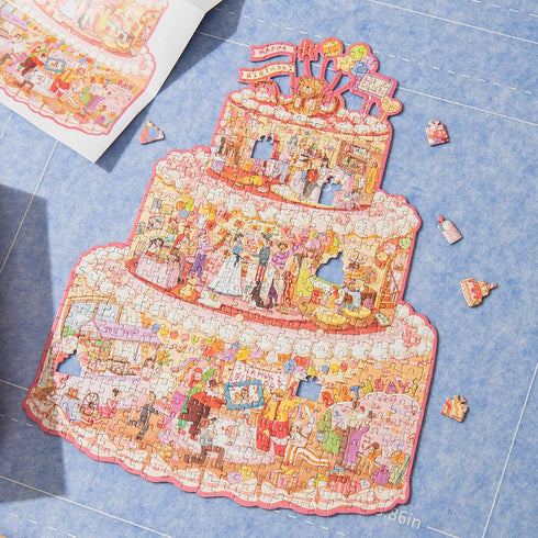 Birthday Irregular Puzzles for Adults, MOMIBOOK 481 Pieces Birthday Cake Cabin Jigsaw Puzzle, 32.7x42cm(12.8"x16.5") Toys & Game Puzzle, Funny Puzzle for Decoration, Collection, Family Time