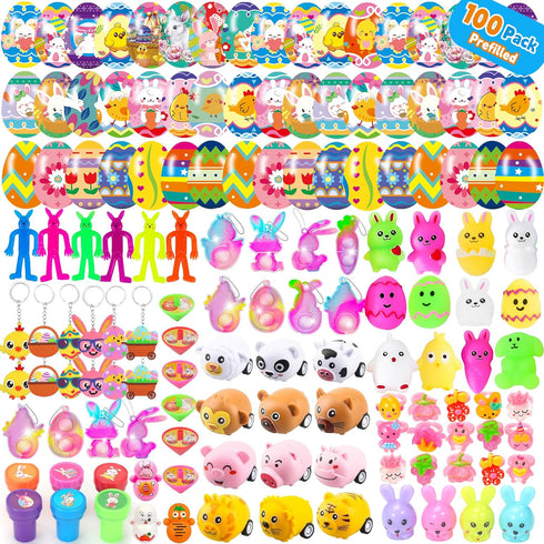 Fumogym 100PCS Unique & Colorful Prefilled Easter Eggs with Novelty Toys, Filling Treats,
