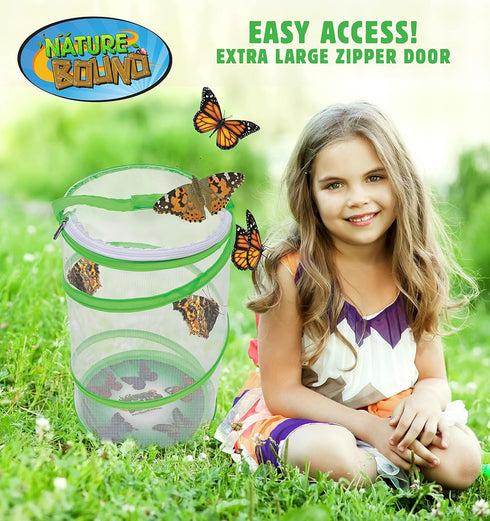 Nature Bound Butterfly Growing Kit - Live Caterpillar to Butterfly Project for Kids, STEM Learning Guide, Green Pop-Up