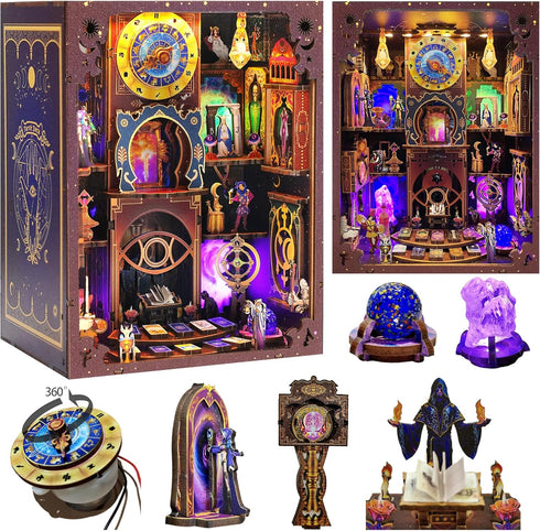 VORATHIS Book Nook Kit - DIY Miniature Dollhouse with LED Lights for Adults
