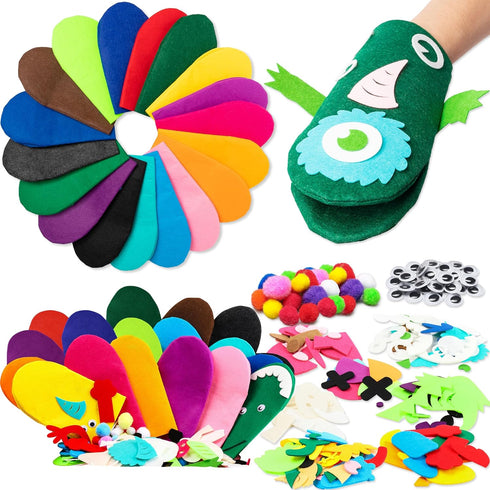 WATINC 18Pcs Hand Puppets Making Kit for Kids Art Craft Felt Sock
