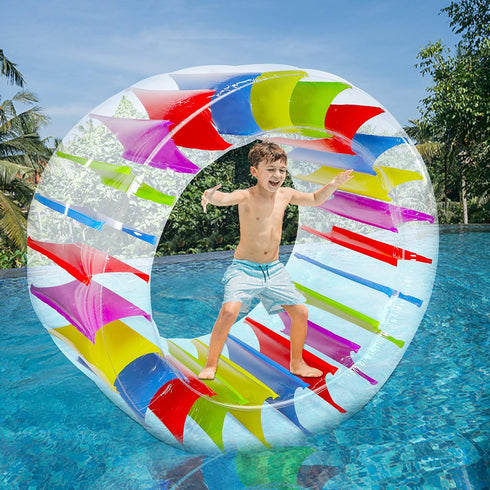 Zcaukya 65" Giant Inflatable Wheel Roller, Colorful Water Rolling Wheel Float for Kids Summer Fun