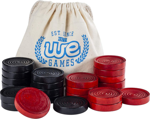 WE Games Checkers Pieces Only - Wooden Checker Board Game Pieces, 24 Stackable Black and Red Player Pieces
