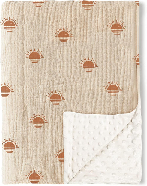 Konssy Baby Blankets, Super Soft Minky Blankets with Muslin Cotton Front, Dotted Fleece Backing for Newborns