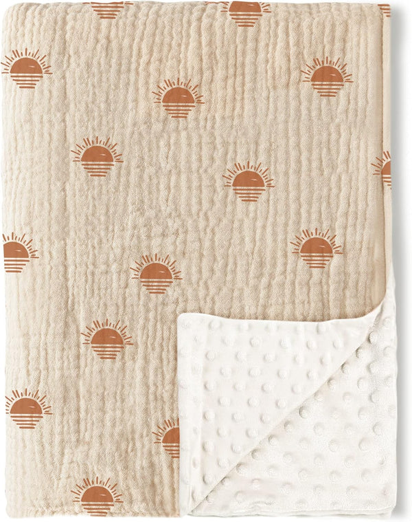 Konssy Baby Blankets, Super Soft Minky Blankets with Muslin Cotton Front, Dotted Fleece Backing for Newborns