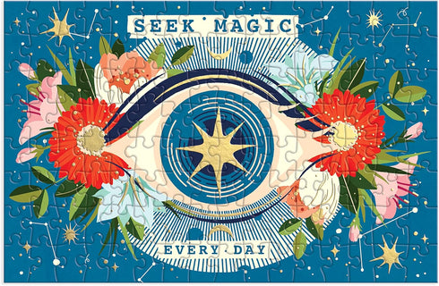 Galison Seek Magic Every Day 128 Piece Matchbox Puzzle – Cosmic Art of EurekartStudio, Giftable Foil Stamped Box