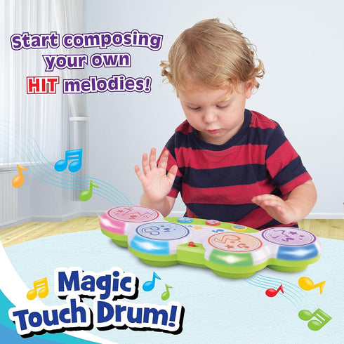 Magic Touch Drum, Toddler Light Up Music Bongos Toy, Infant Touch Sensor Baby Drum for 9-24 Month Olds