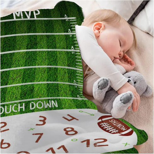 Monthly Milestone Football Baby Blanket, Super Soft Swaddle Toddler Blanket for Newborn Infant Nursery, 30x40 in