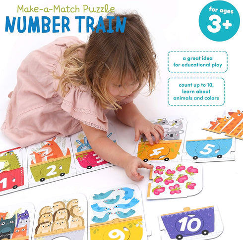 Banana Panda Make-a-Match Number Train Floor Puzzle - Learn Numbers 1-10 with 30 Large Pieces for Ages 3-5