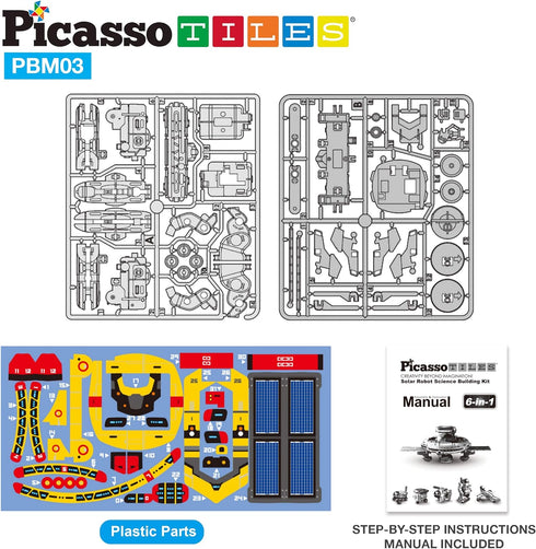 PicassoTiles STEM Kids Solar Powered Space Robot Educational Building Toy 6-in-1 DIY Kit for Age 8+