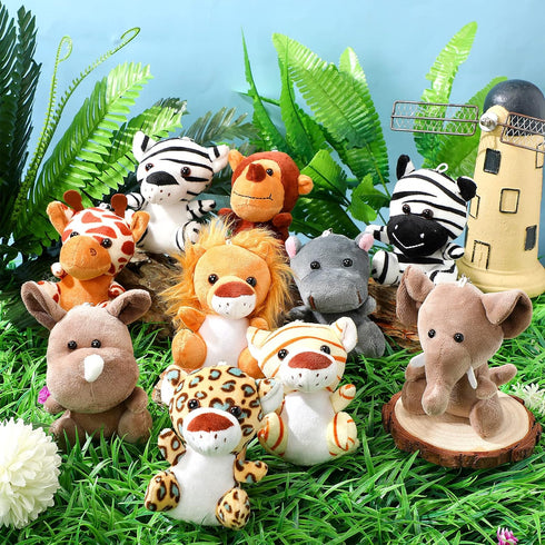 Leitee 10 Pieces Mini Plush Safari Stuffed Animals - 4.8 Inch Jungle Animal Plush Bulk - Lion Tiger Elephant Giraffe