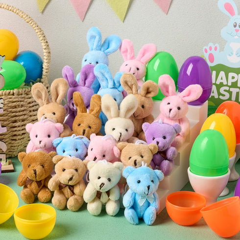 18 JOYIN Pcs Prefilled Easter Eggs with Plush Animals, Eggs with Plush Bunnies & Bears, Basket Stuffers for Girls