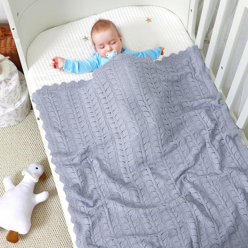 Neiwech Cozy 30x40 Inch Cotton Baby Blanket Knit Soft Lightweight Stroller Crib Nursery Receiving Swaddling Blankets