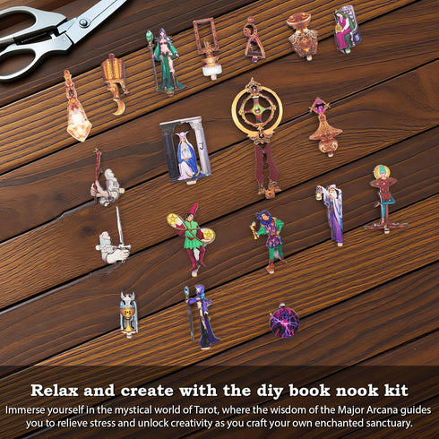 VORATHIS 3D Book Nook Kit - DIY Miniature Dollhouse with LED Lights for Adults & Teens, Fantasy Tarot-Themed Wooden