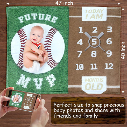 47"x40" SUKOON Baseball Monthly Milestone Blanket for Baby Boy/Girl | Includes Frame and Bib | Large | | Personalized