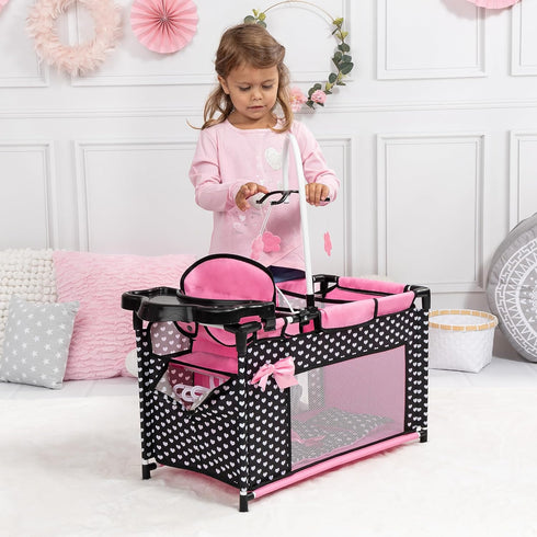 Bayer Design Dolls Multi Bed - Black, Pink, Hearts - Accessory Set for Dolls Up to 18"