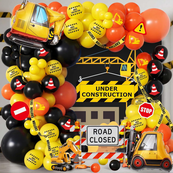 102pcs Construction Birthday Party Decorations Balloon Garland Arch Kit with Foil Excavator