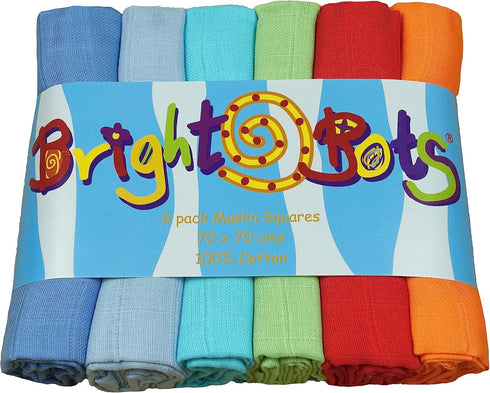 Bright Bots Boys Combo Muslin Squares (70 cm, Pack of 6)
