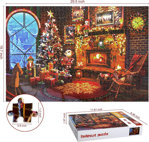 Lavievert Wooden Jigsaw Puzzles 1000 Piece - Christmas Puzzles for Adults and Kids, Fireplace, Christmas Tree, Stockings