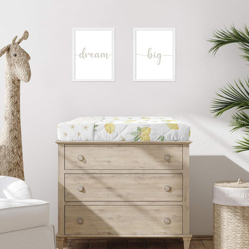 Sweet Jojo Designs Lemon Floral Girl Baby Nursery Changing Pad Cover - Yellow Green Beige White Watercolor Boho