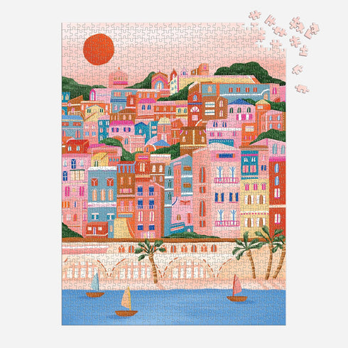 Galison French Riviera - 1000 Piece Puzzle - Bright Artwork of French Architecture by The Sea