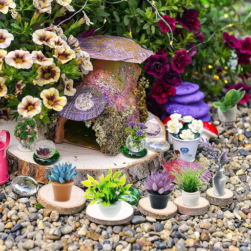 Cayway Dollhouse Plant Miniature 16 PCS Artificial Plant Tiny Bonsai Model for Doll House Garden Decorations