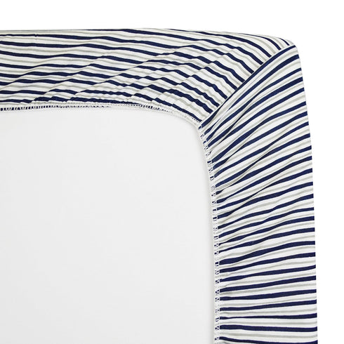 American Baby Company 2 Pack 100% Natural Cotton Fitted Pack and Play Sheets, Navy/Grey Sport Stripes