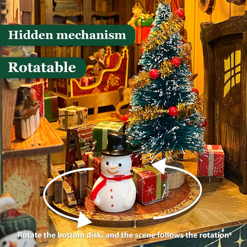 14+ (SQ-34) DIY Book Nook Kit - Christmas Wooden Miniature House Kit Rotating Decor, Gift for Dollhouse Kit - Jingle