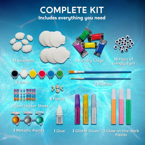 12 Kids Sea Shell Painting Kit-Glow in The Dark, Arts & Crafts for Boys and Girls Ages 6-12, Creative Art Toys