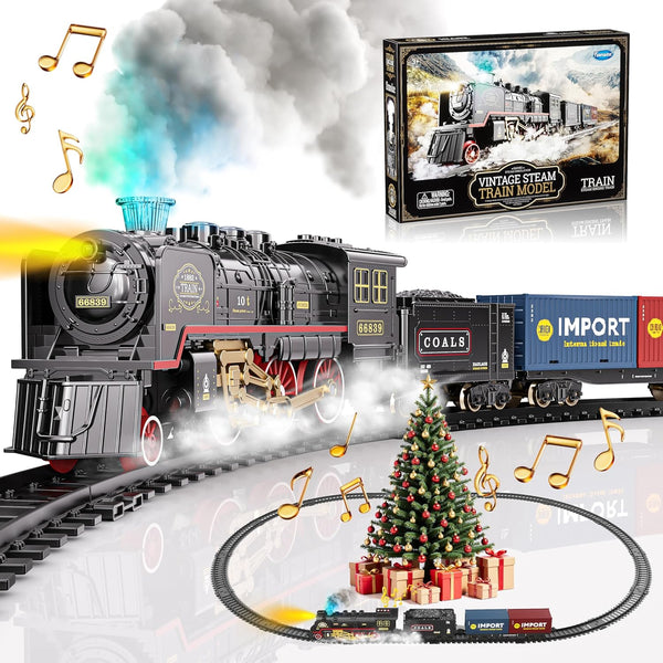 Funwee Train Set for Under Christmas Tree,Electric Train Toy with Smokes,Lights and
