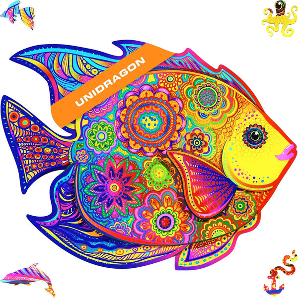 UNIDRAGON Original Wooden Puzzle Shiny Fish, 196 Pieces, Medium 12.6 x 9.6