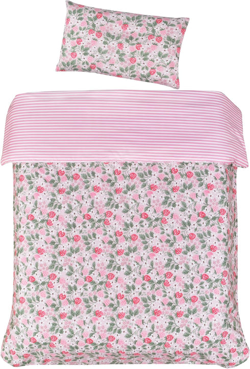 J-pinno Set, 100% 47" 59") Pink Strawberry Girls Cartoon Duvet Cover + Pillowcase Zipper Closure, Cotton, for Kids Crib
