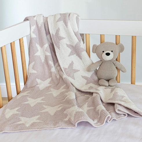 Living Textiles Grey Stars Chenille Soft Baby Blanket, Reversible Premium Cozy Fabric for Infant, Toddler, Newborn,