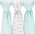 Muslin Baby Swaddle Blankets, Mint Blue and White Collection, Large (3 Pack)