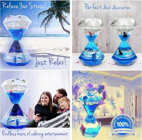 YUE Motion Liquid Motion Bubbler, Floating Sea Creatures, Diamond Shaped Timer, Purple Liquid with Duck Toys