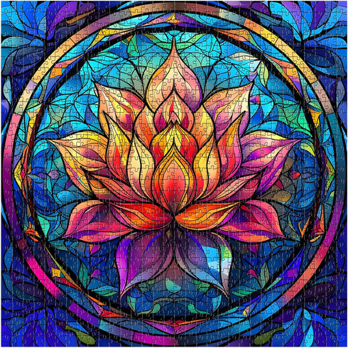 Stained Glass Puzzle for Adults 1000 Pieces, Lotus Flower Puzzles 1000 Pieces Art, Impossible Hard Challenging Puzzles, Colorful Stained Glass Jigsaw Puzzle Waterlily