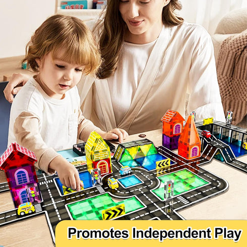 82pcs 3+Year Drofex Magnetic Tiles Road, Magnetic Building Blocks Construction Toys for Old Boys Girls, Kids Montessori