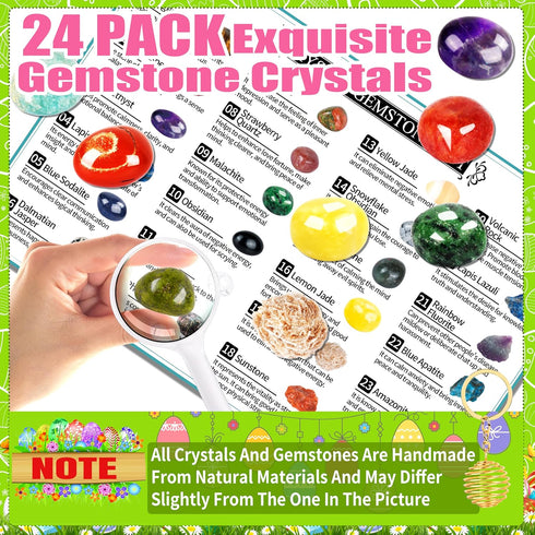 OCTERIC 24 Set Pcs Easter Basket Stuffers, Prefilled Easter Eggs with Gemstone Crystals Natural Crystal and Rock Stones
