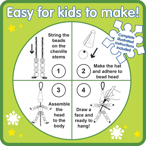 READY 2 LEARN Christmas Crafts - Create Your Own Bead Elves - Set of 4 DIY Ornaments for Kids Decoration