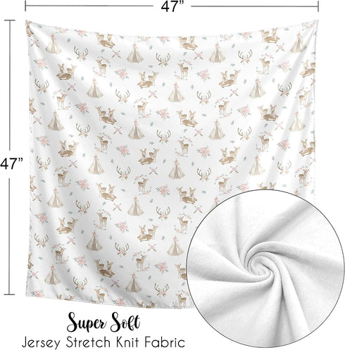 Sweet Jojo Designs Woodland Deer Floral Girl Swaddle Blanket Jersey Stretch Knit for Newborn or Infant Receiving