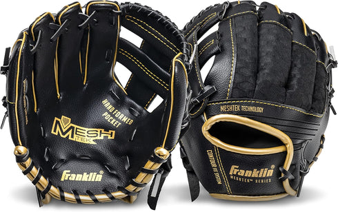 Franklin Sports Kids Baseball Glove + Foam Ball Sets, Meshtek Youth Teeball Gloves for Kids + Toddlers - 9.5" Inch